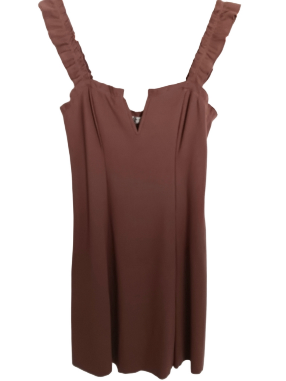 Intimately Free People Terracotta Ribbed Knit Ruffle Strap Stretch Mini Babydoll